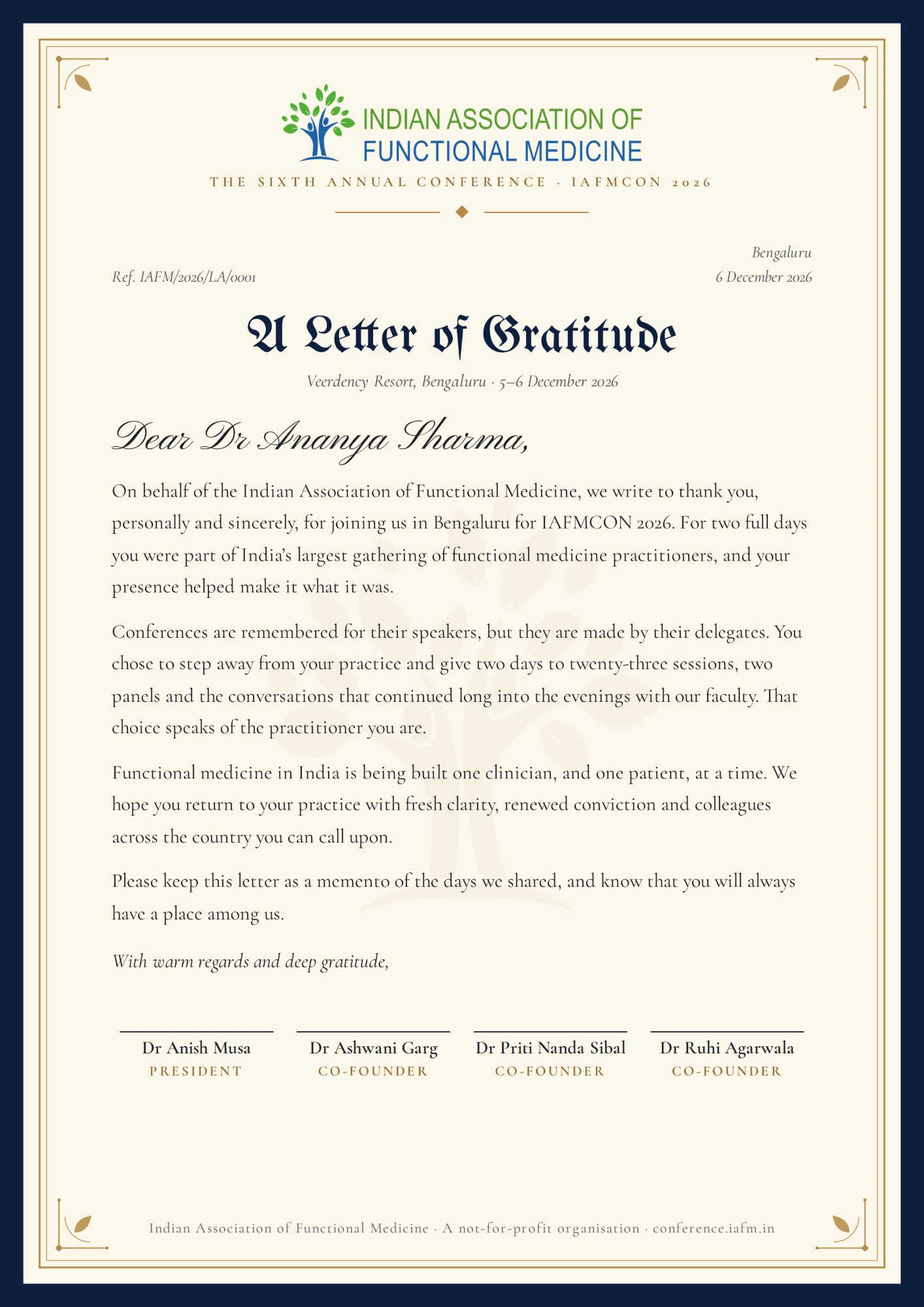 Sample Letter of Gratitude